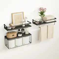 CASA BELLA - Repisas Flotantes De Madera Modernas X3 Con Reja Pino Nano0149