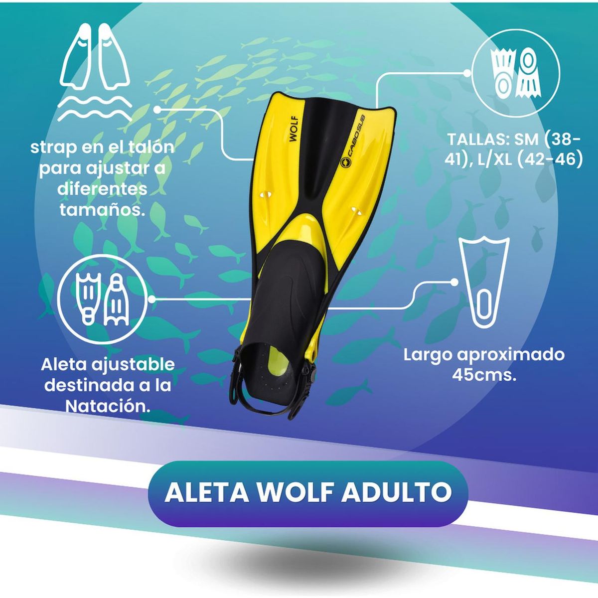 CABOSUB - Aleta Natación Wolf Adulto Velocidad Confort en el Agua - Amarillo - 38-40