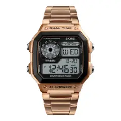 SKMEI - Reloj De Pulsera Metalica 1335 Alarma Correa Dorado
