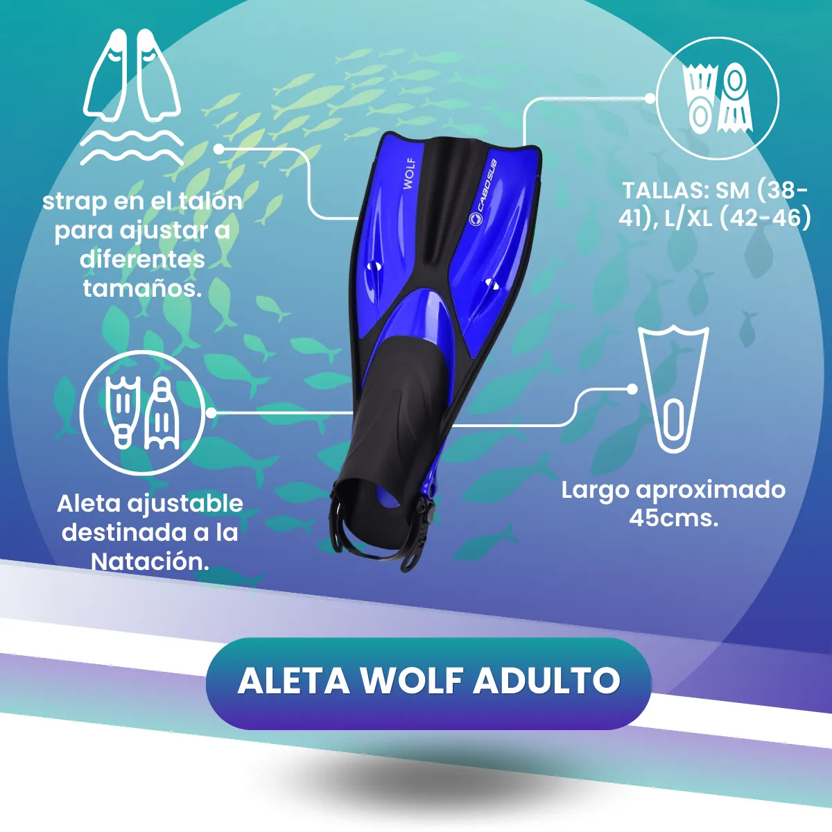 CABOSUB - Aleta Natación Wolf Adulto Velocidad Confort en el Agua 4246