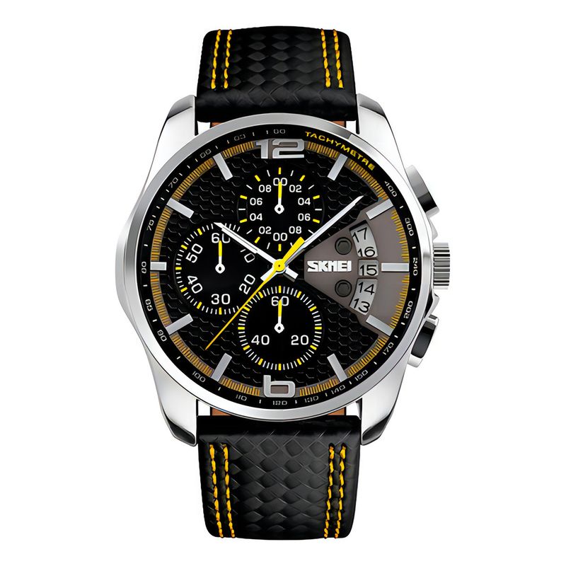 SKMEI - Reloj Hombre Skmei 9106 Cuero Ecologico Malla Amarillo Negro
