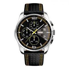SKMEI - Reloj Hombre 9106 Cuero Ecologico Malla Amarillo Negro