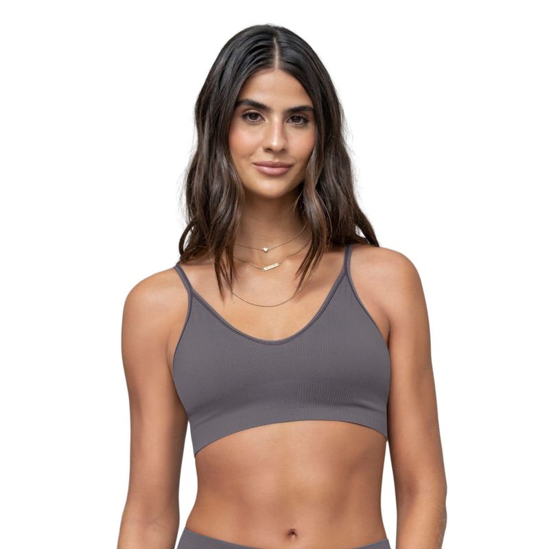 LEONISA - Top en tecnología seamless con textura acanalada Natural Comfort 091088 Gris Plomo