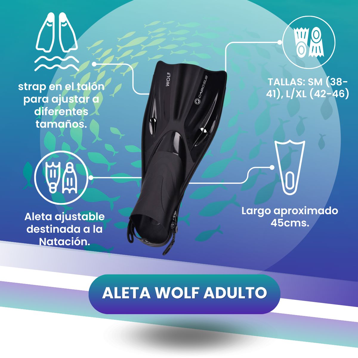 CABOSUB - Aleta Natación Wolf Adulto Velocidad Confort en el Agua 3841