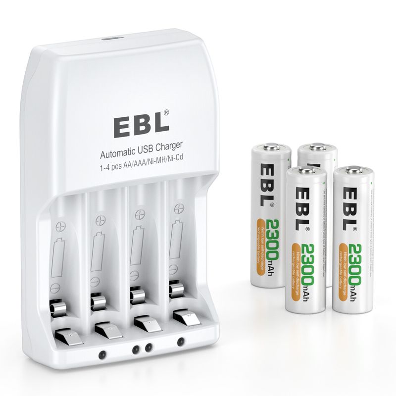 GENERICO - Pack Cargador EBL de pilas AAA y AA y 4 pilas AA 2500 mAh