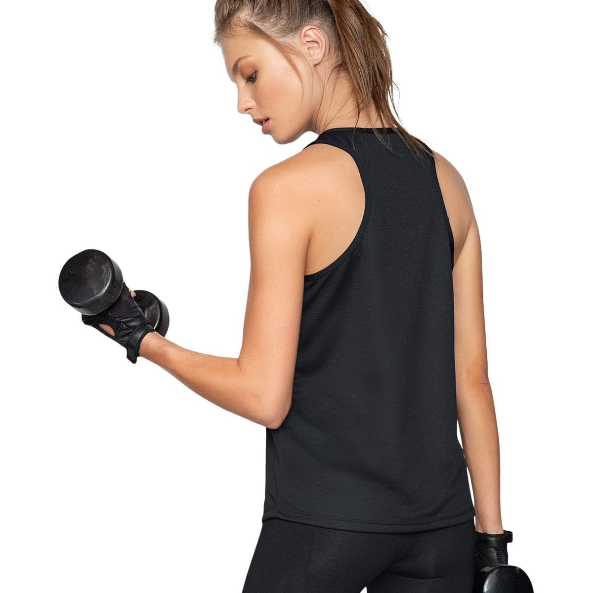 LEONISA - Camiseta deportiva de secado rápido y silueta semiajustada para mujer 195336 Negro