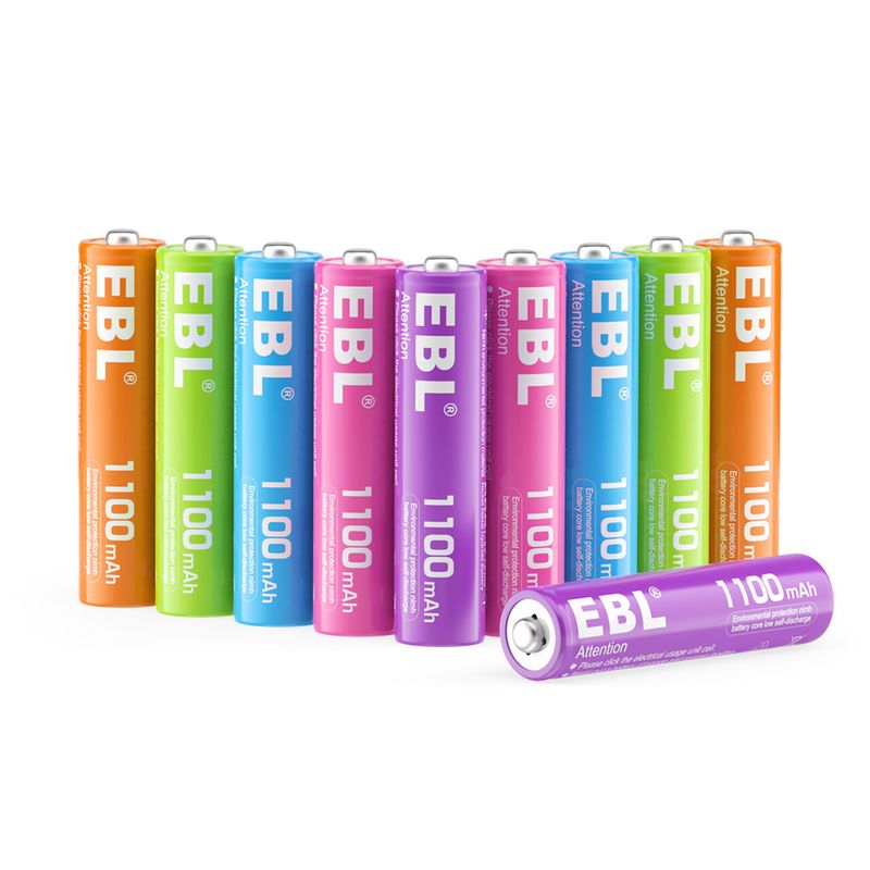 GENERICO - 10 Pilas AAA EBL Rainbow de colores 1100 mAH