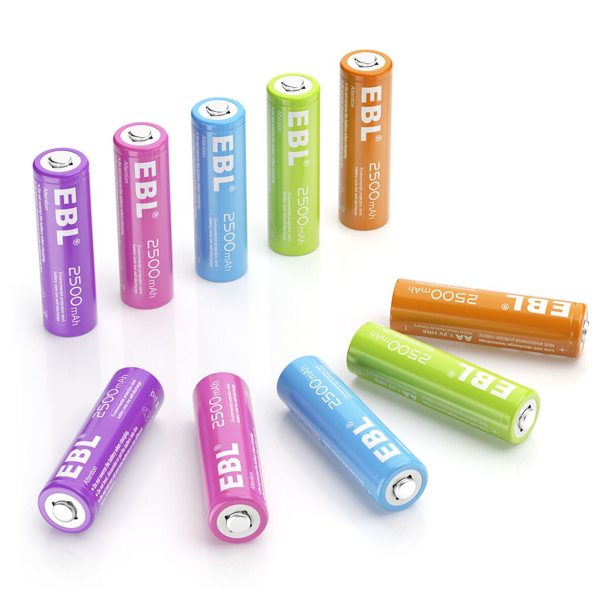 GENERICO - 10 Pilas AA Rainbow EBL de colores 2500 mAh