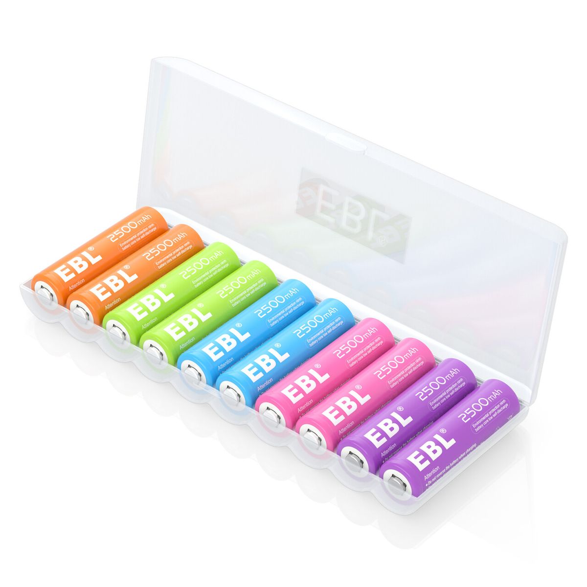 GENERICO - 10 Pilas AA Rainbow EBL de colores 2500 mAh