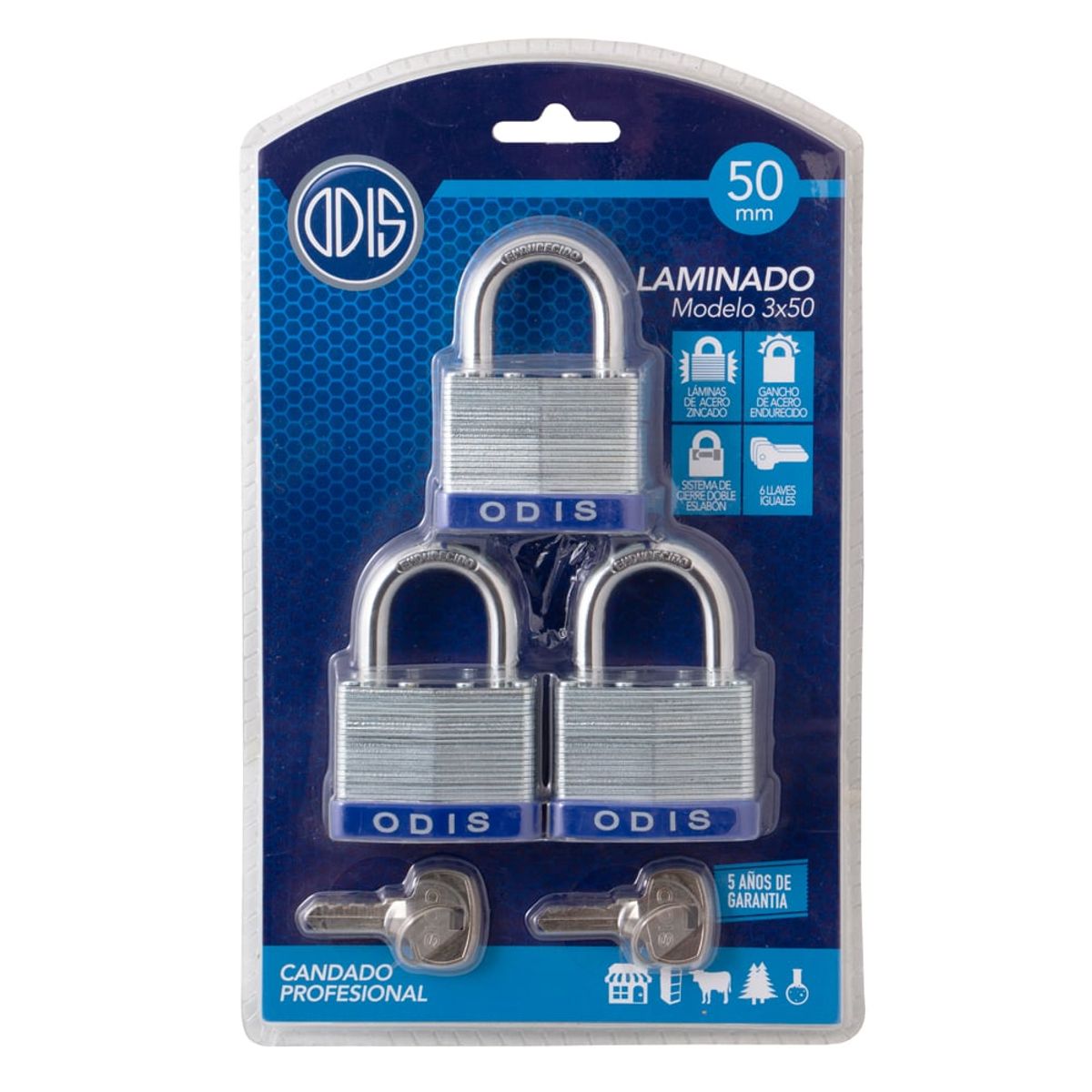 ODIS - Set de Candado Laminado 3x50mm CAN0001006 Odis