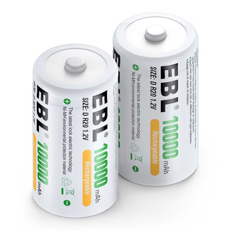 GENERICO - 2 Pilas D recargables 10,000 MAh