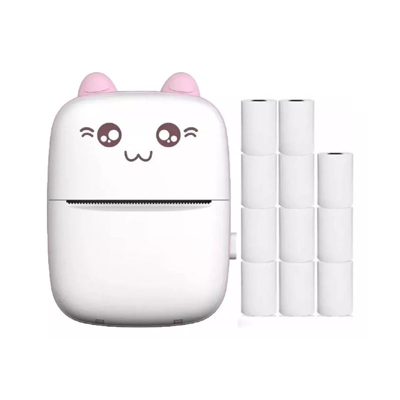 IMPORTCLICK - Mini Impresora Térmica Portátil Bluetooth Gatito + 11 Rollos