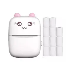IMPORTCLICK - Mini Impresora Térmica Portátil Bluetooth Gatito + 11 Rollos