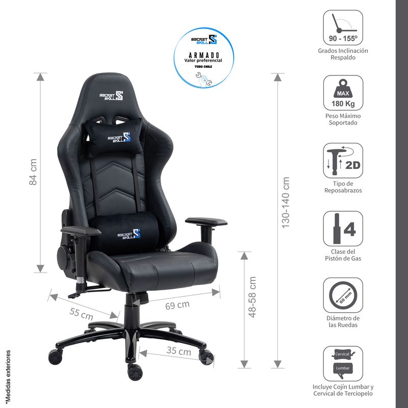 SECRET SKILL - Silla Gamer Black Panther NegroNegro