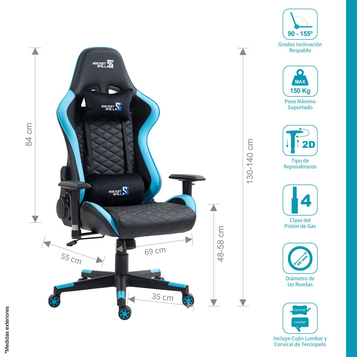 SECRET SKILL - Silla Gamer Shooter Negro Azul