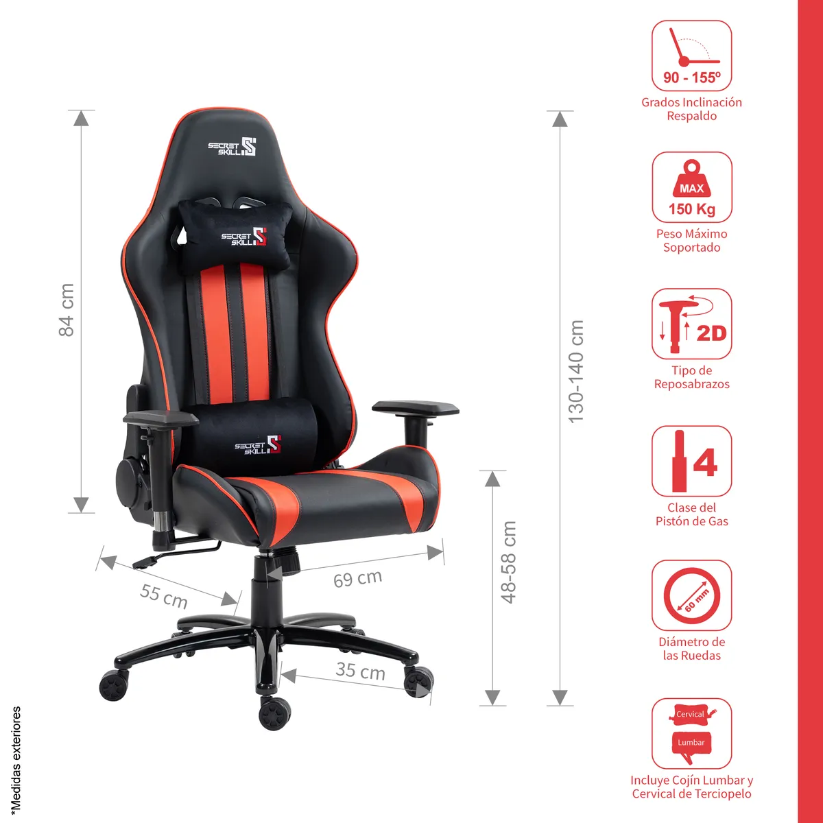 SECRET SKILL - Silla Gamer Runner Negro Rojo