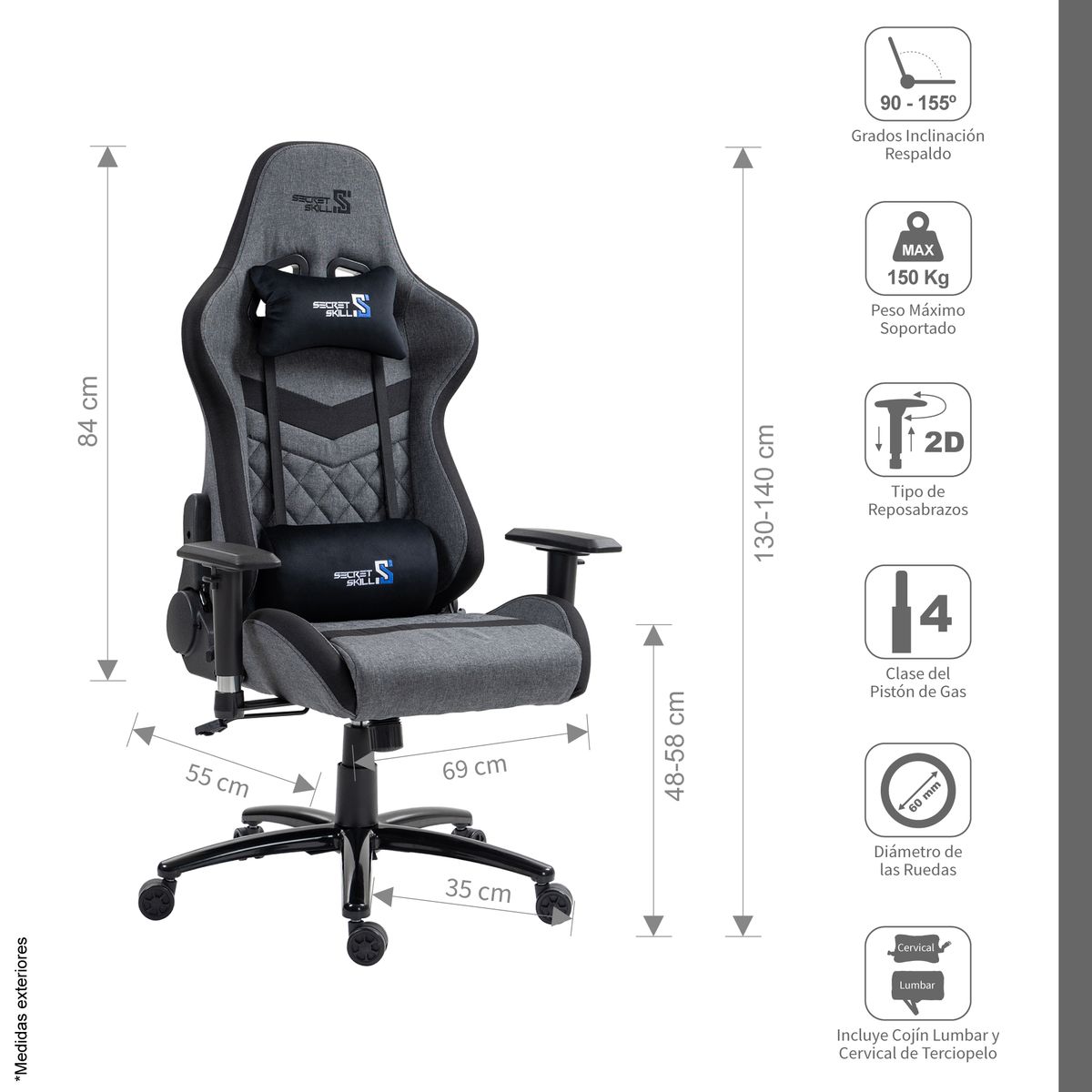 SECRET SKILL - Silla Gamer Spy Gris Negro