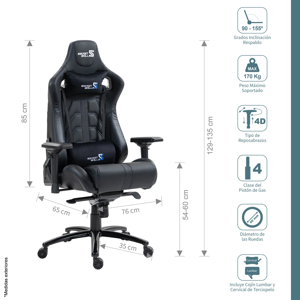 SECRET SKILL - Silla Gamer Black Wolf Negro Negro