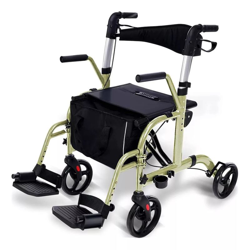 GENERICO - Andador 4 Ruedas Plegable 2 En 1 Silla De Ruedas Apoyabrazos 1001C