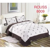 Cobertor Tipo Quilt de Verano / Cubrecamas 2 Plazas Bordado Cafe