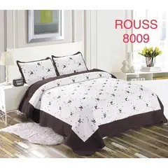 GENERICO - Cobertor Tipo Quilt de Verano / Cubrecamas 2 Plazas Bordado Cafe