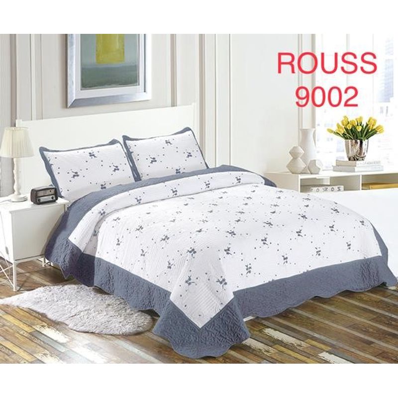 GENERICO - Cobertor Tipo Quilt de Verano / Cubrecamas 2 Plazas Bordado Gris