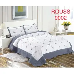 GENERICO - Cobertor Tipo Quilt de Verano / Cubrecamas 2 Plazas Bordado Gris