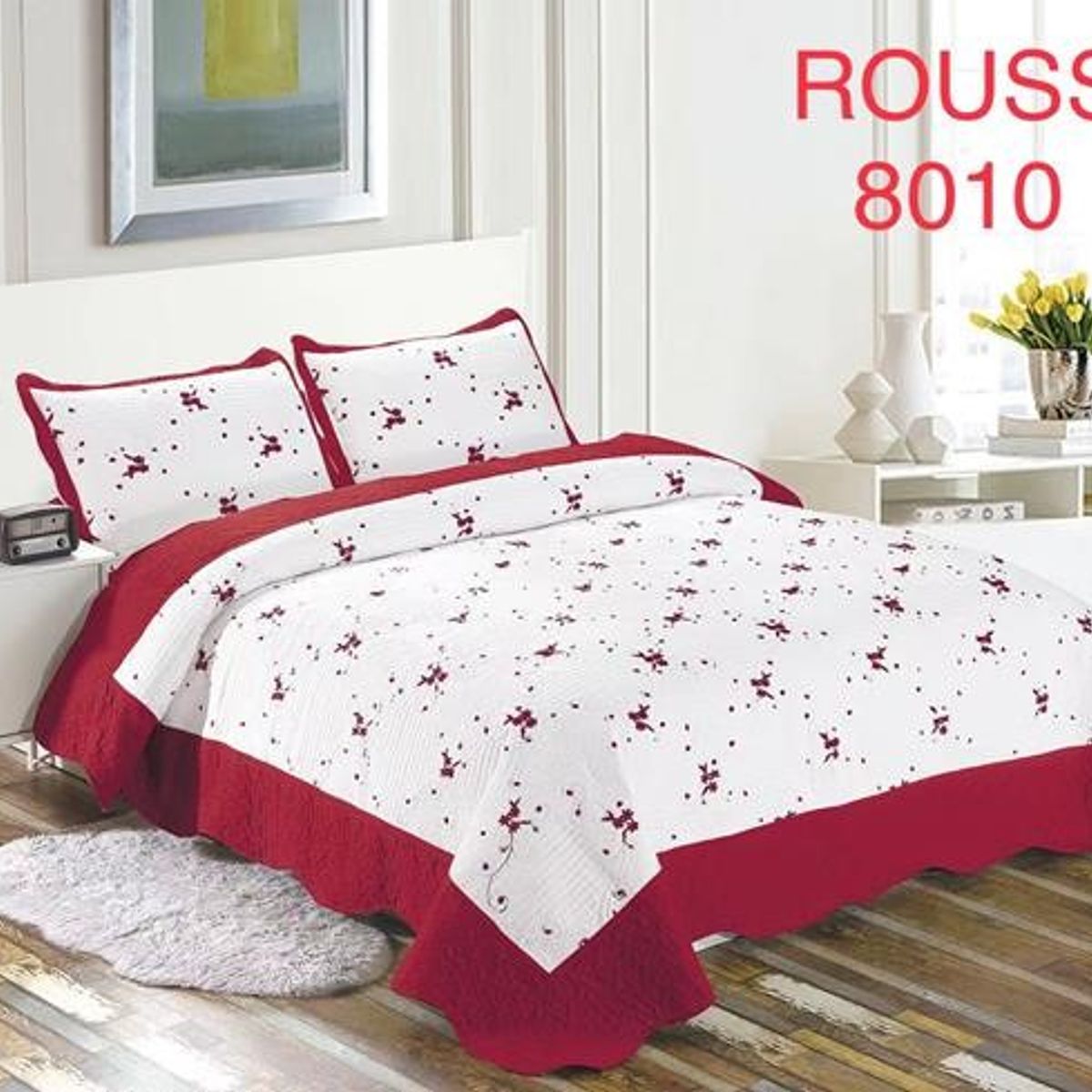 GENERICO - Cobertor Tipo Quilt de Verano / Cubrecamas 2 Plazas Bordado Burdeo
