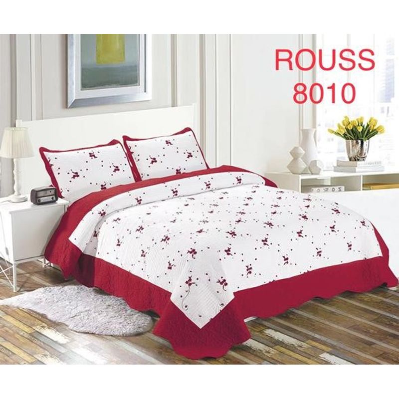 GENERICO - Cobertor Tipo Quilt de Verano / Cubrecamas 2 Plazas Bordado Burdeo