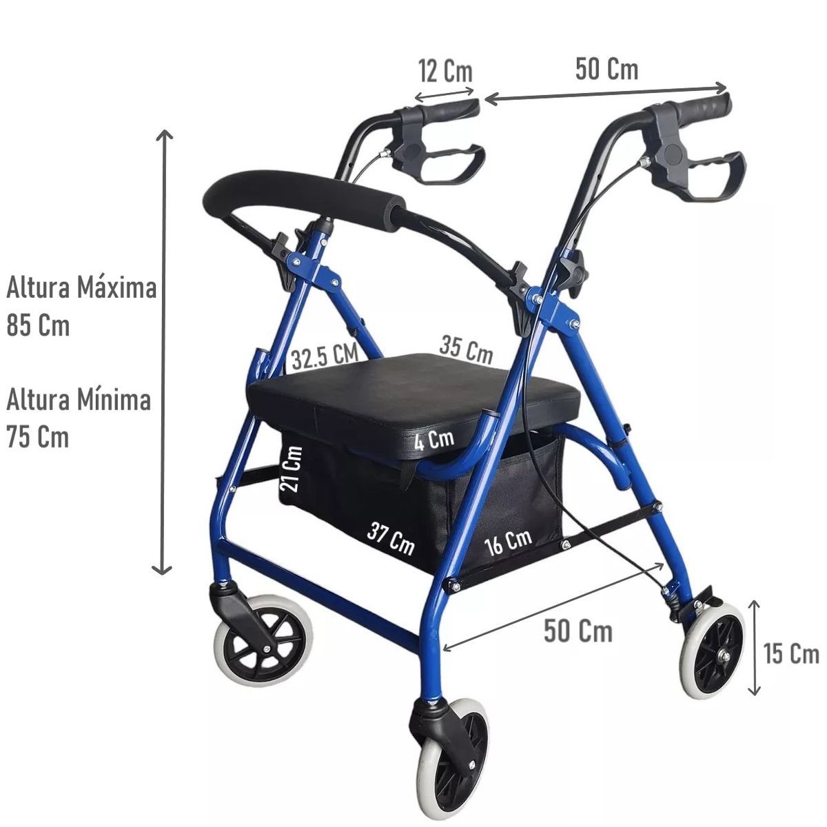 GENERICO - Andador Ortopedia Burrito 4 Ruedas Con Asiento Y Bolso 3004B-1