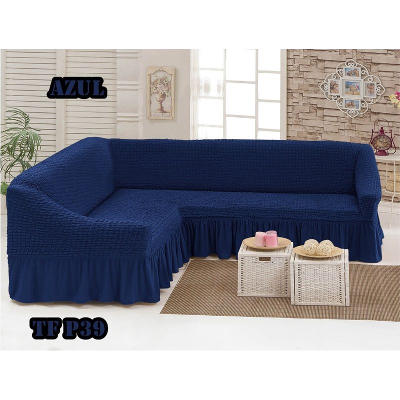 ANGELES DEL HOGAR - Funda Cubresillon Texturisado Tipo L 5 cuerpos Azul