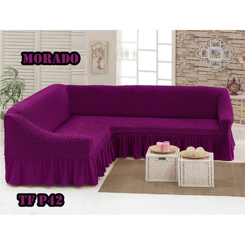 ANGELES DEL HOGAR - Funda Cubresillon Texturisado Tipo L 5 cuerpos Morado
