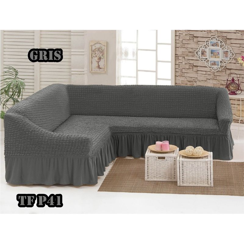ANGELES DEL HOGAR - Funda Cubresillon Texturisado Tipo L 5 cuerpos Gris