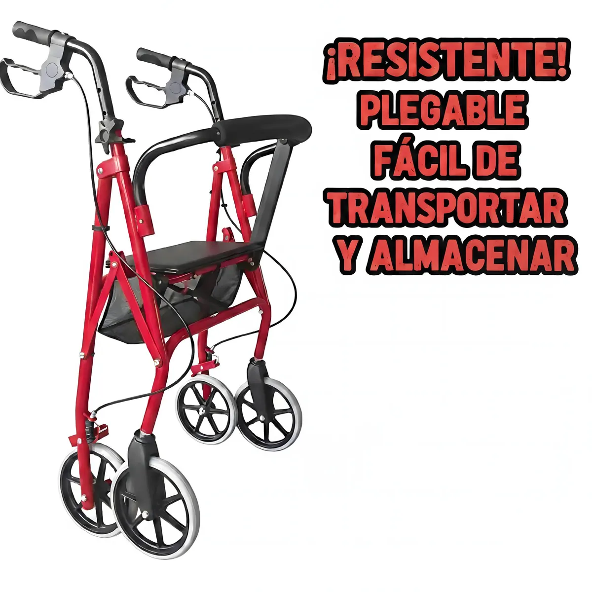 ONEDER - Andador Burrito Ortopedico  4 Ruedas Plegable Freno Doble  Con Asiento Y Bolso