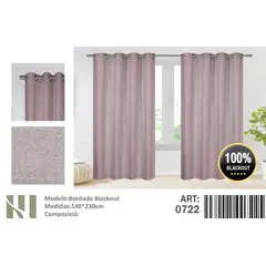 ANGELES DEL HOGAR - Cortina Blackout 2 Paños medias 140 cm x 230 cm Bordado Rosa Palido