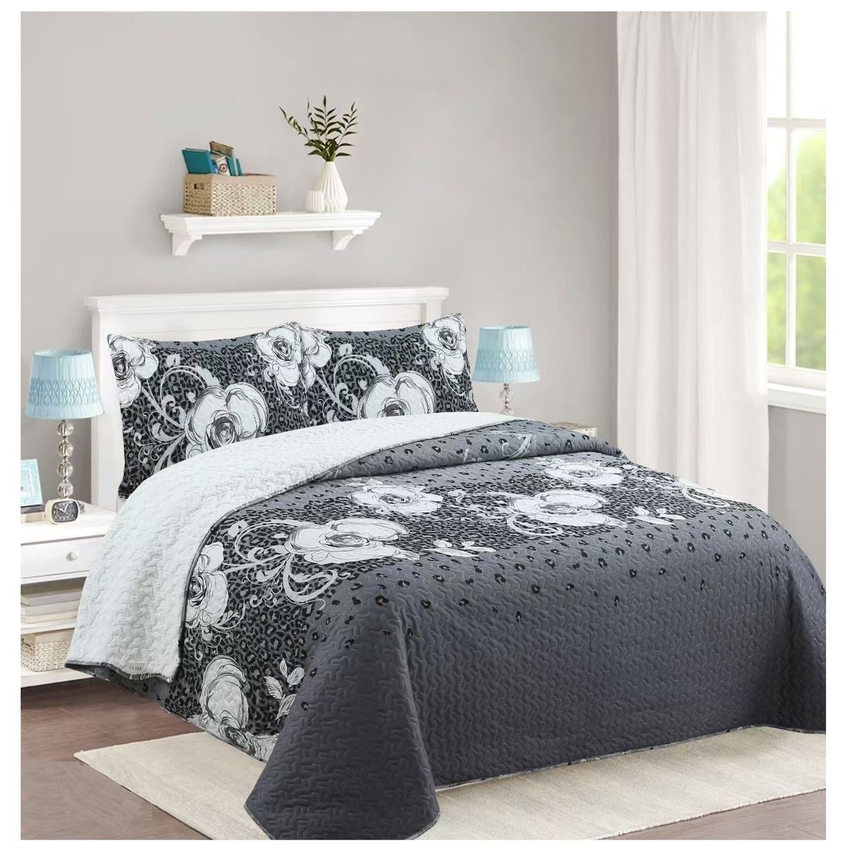 COMPRAPO - Cubrecama Quilt Juvenil Sherpa 2 Pzas. Modelo Flores de la Bruma