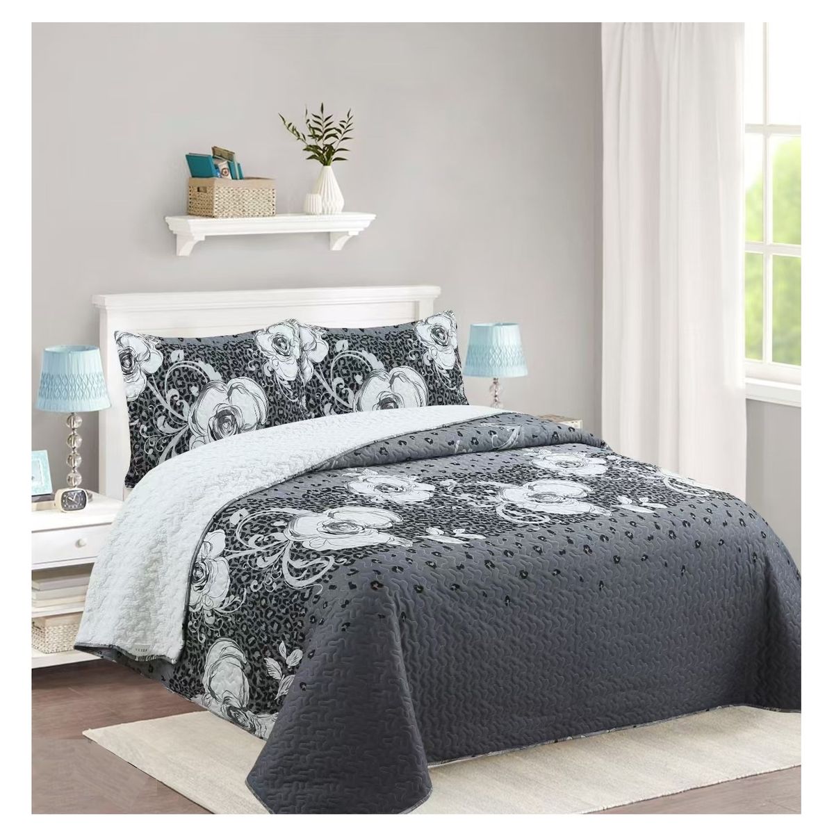 COMPRAPO - Cubrecama Quilt Juvenil Sherpa 2 Pzas. Modelo Flores de la Bruma