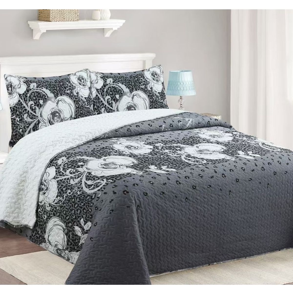 COMPRAPO - Cubrecama Quilt Juvenil Sherpa 2 Pzas. Modelo Flores de la Bruma