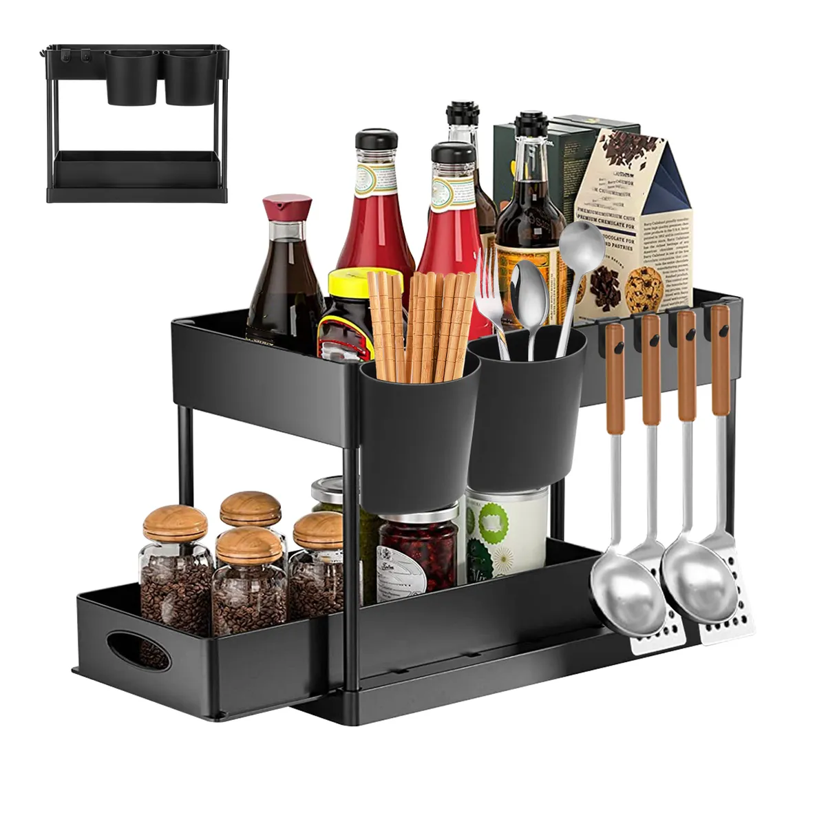 VIDITA - Estante Organizador 2 Niveles Cajones Ganchos Repisas Cocina Baño.