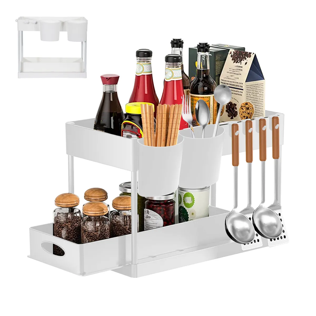 VIDITA - Estante Organizador 2 Niveles Cajones Ganchos Repisas Cocina Baño