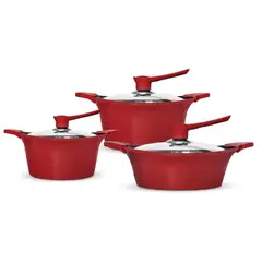BOHLIER - BATERÍA DE COCINA 6 PIEZAS ALUMINIO FUNDIDO ROJA