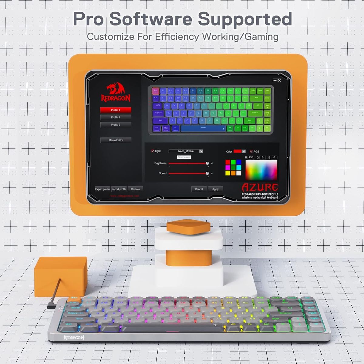 REDRAGON - Teclado Redragon K652 mecánico RGB inalámbrico 75%, trimodo 84