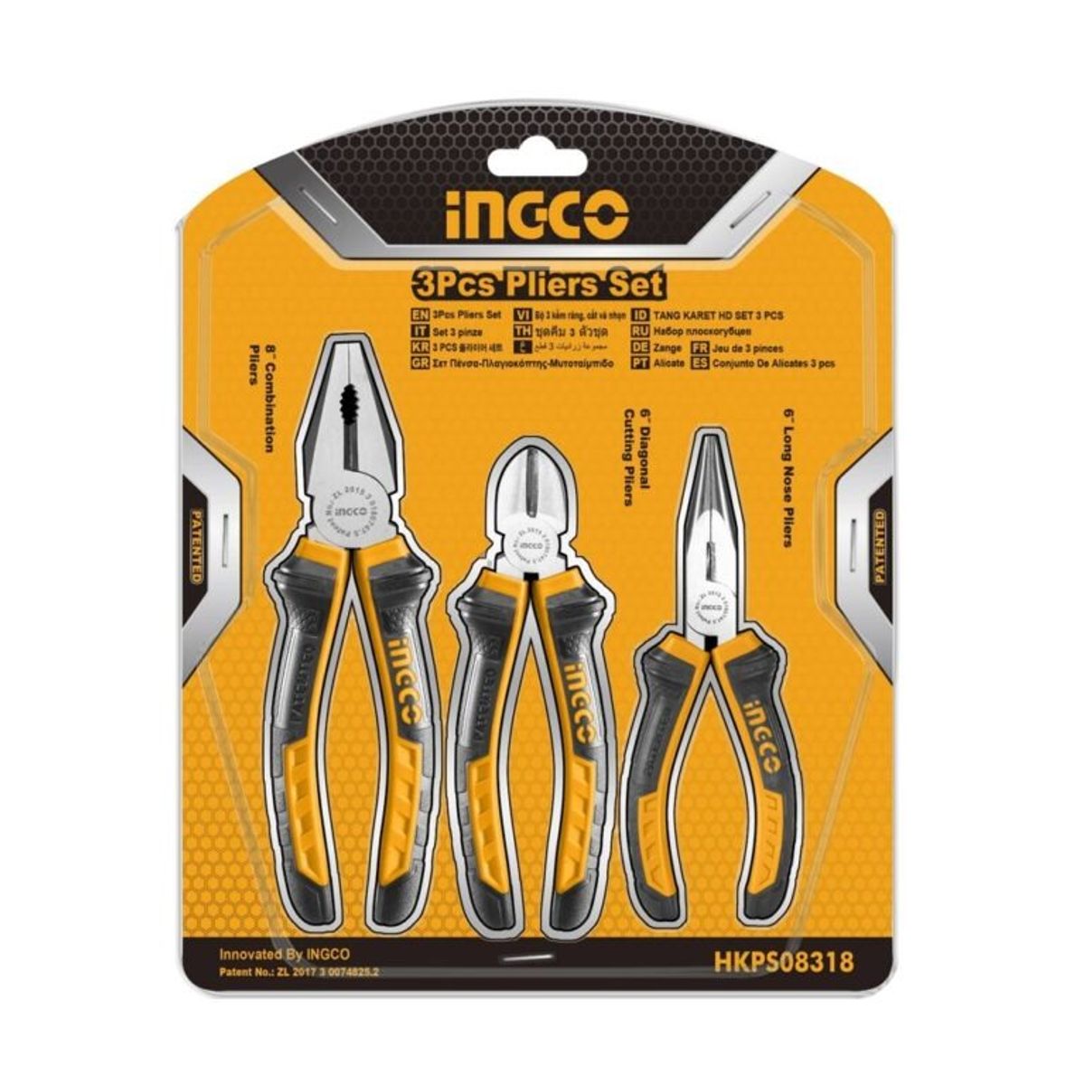 INGCO - Set 3 Pinzas  Alicates Punta Fina