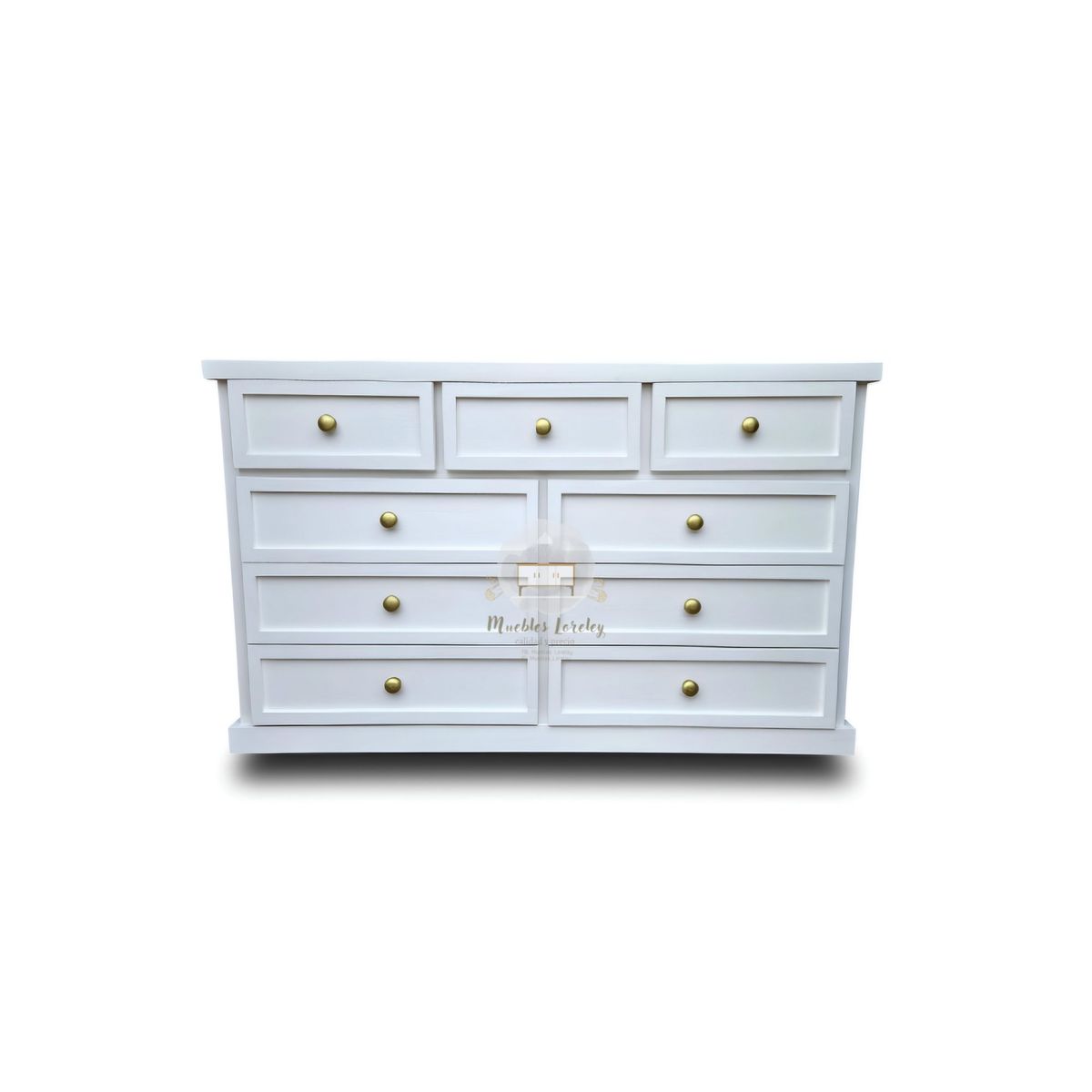 RUSTIC STYLE - COMODA MADERA 9 CAJONES BLANCA Y DORADO