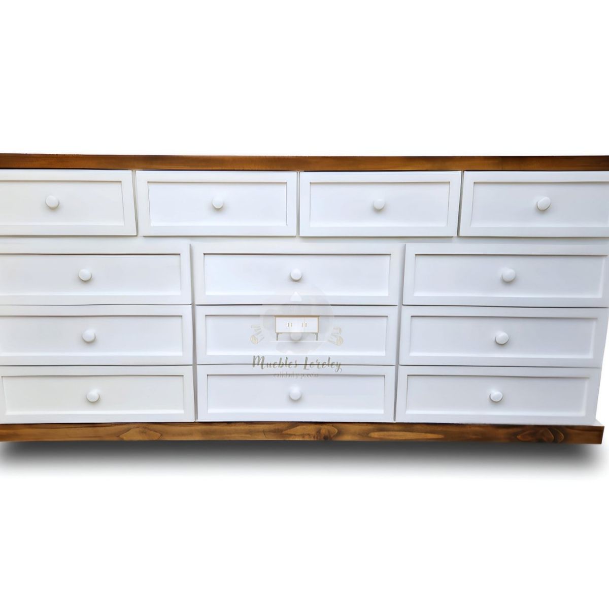RUSTIC STYLE - GRAN CÓMODA MADERA DE 13 CAJONES DE 2 METROS BLANCA Y NOGAL