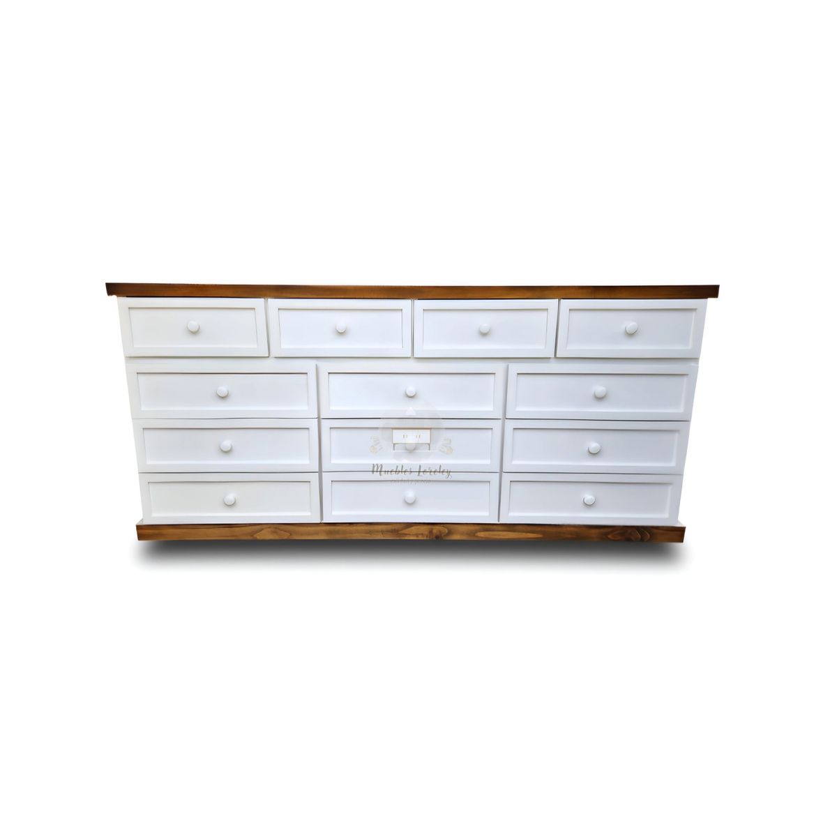 RUSTIC STYLE - GRAN CÓMODA MADERA DE 13 CAJONES DE 2 METROS BLANCA Y NOGAL