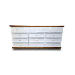 RUSTIC STYLE - GRAN CÓMODA DE 13 CAJONES DE 2 METROS DE MADERA BLANCA Y NOGAL