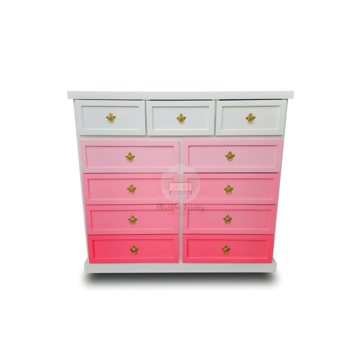 RUSTIC STYLE - COMODA MADERA DE 11 CAJONES BLANCA Y ROSA DEGRADE