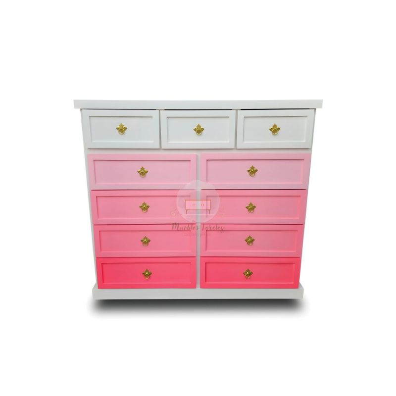RUSTIC STYLE - COMODA DE 11 CAJONES BLANCA Y ROSA