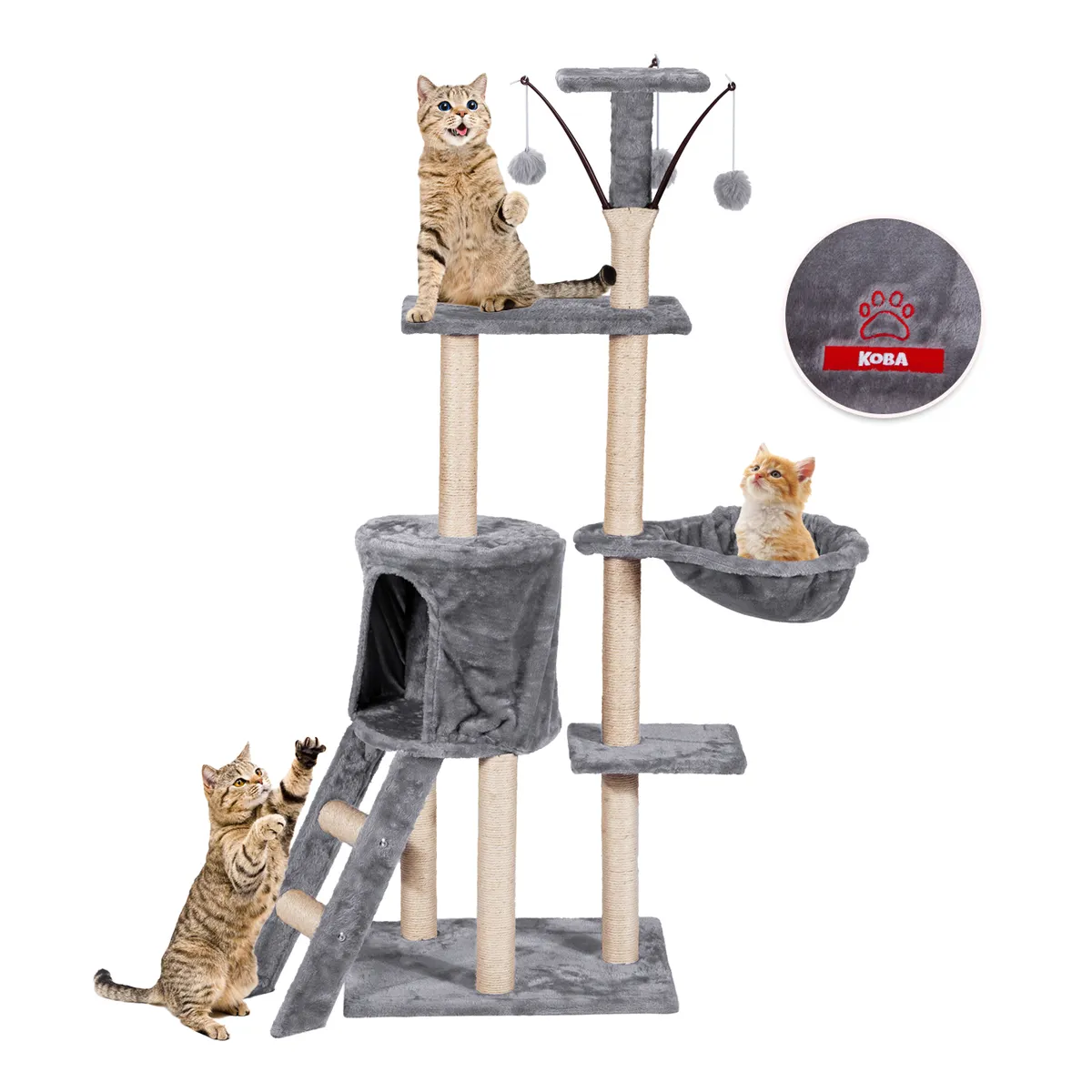 KOBA - Rascador Gato Torre Yute Arbol Michis Pompones Escalera Gris
